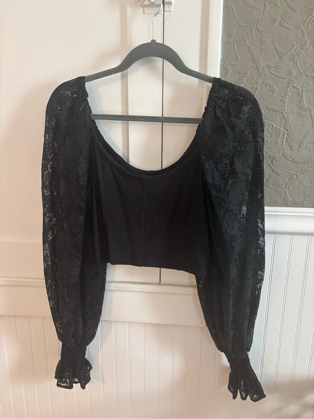 Urban Outfitters Black Lace Sleeve Crop Top